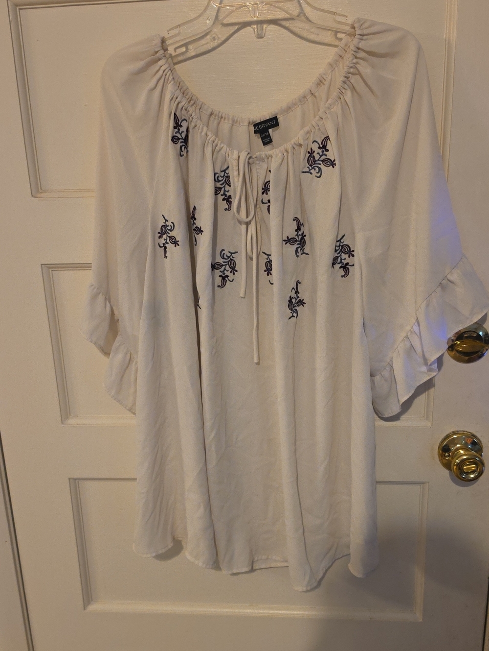 Lane Bryant White Embroidered Peasant Top
